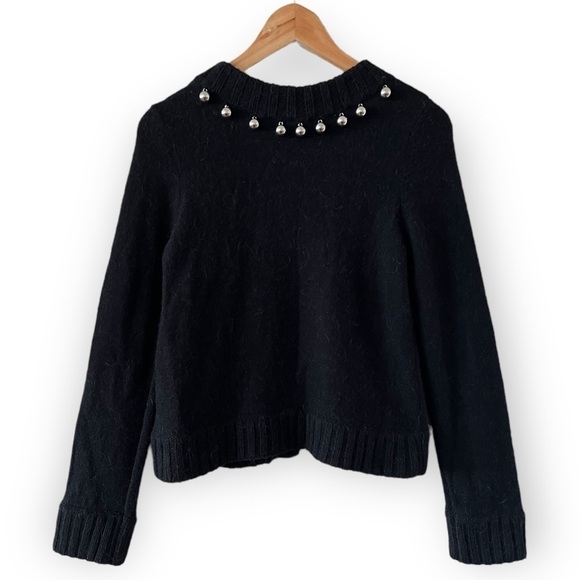 PLENTY By Tracy Reese Black Wool Alpaca Blend Silver Embellished Cardigan S NEW - Picture 2 of 6